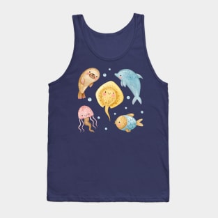 Watercolor Sea Animals Collections Tank Top